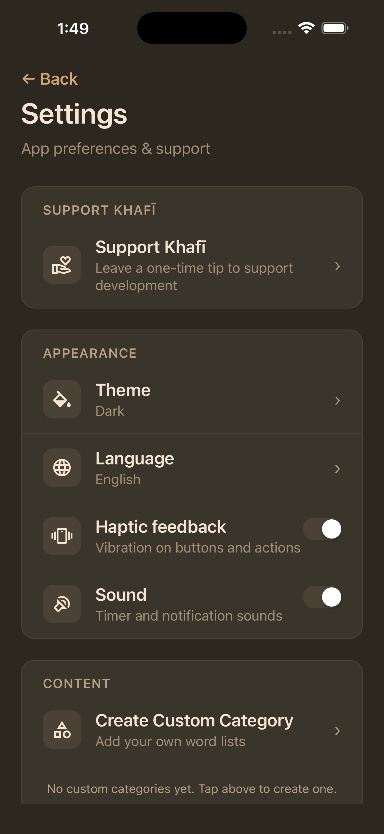 Settings polish screen
